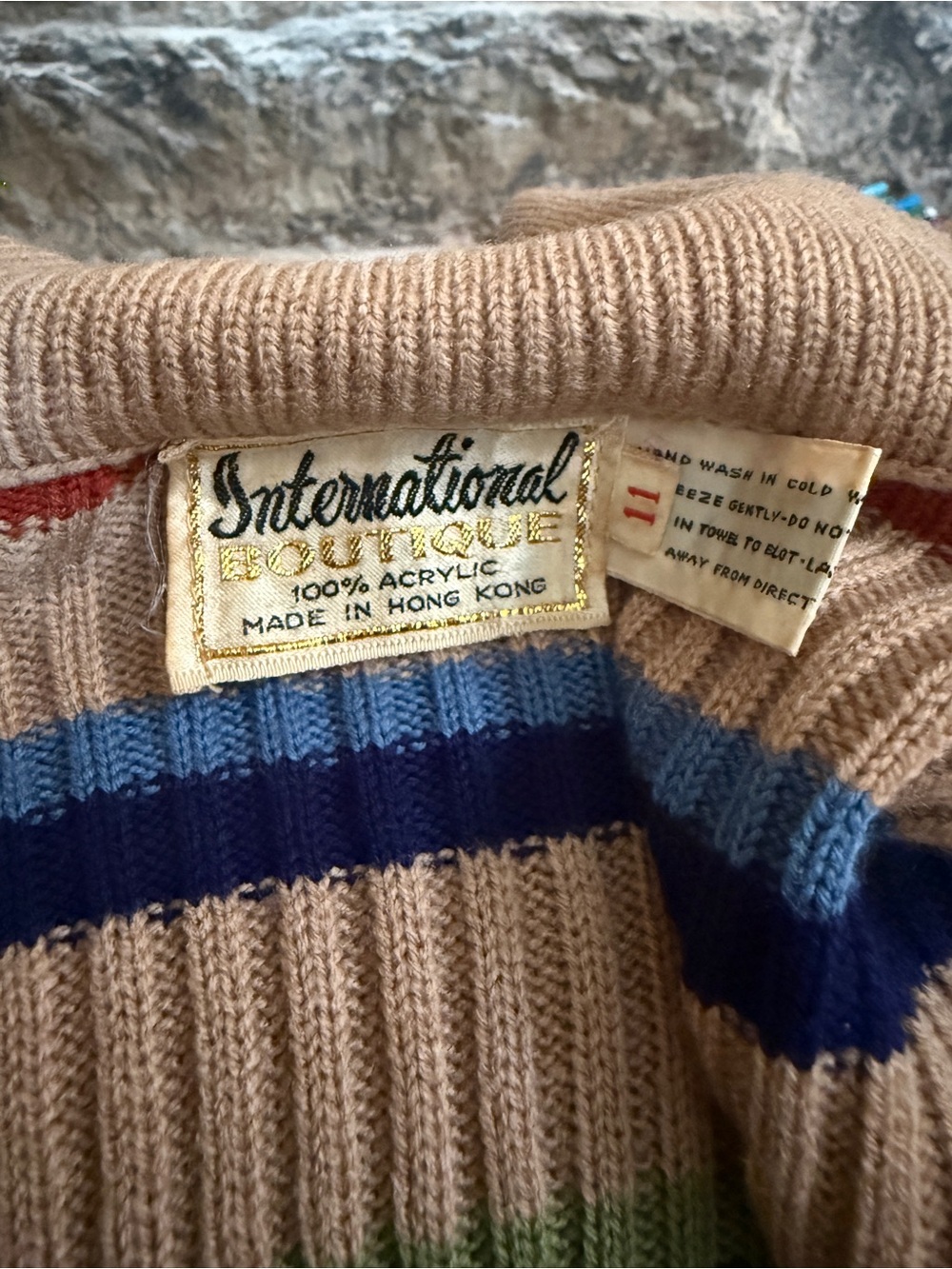 VTG 60s 70s International Boutique Mod Striped Sweater Dress HK Size 11 S - Picture 5 of 7